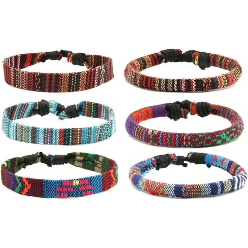 Mix 6 Wrap Bracelets Men Women, Hemp Cords Ethnic Tribal Bracelets Wristbands